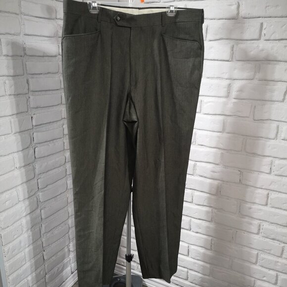 Cricketeer Men's Flat Front Olive Green 35% Wool Made in Canada Dress Pants - Picture 1 of 11